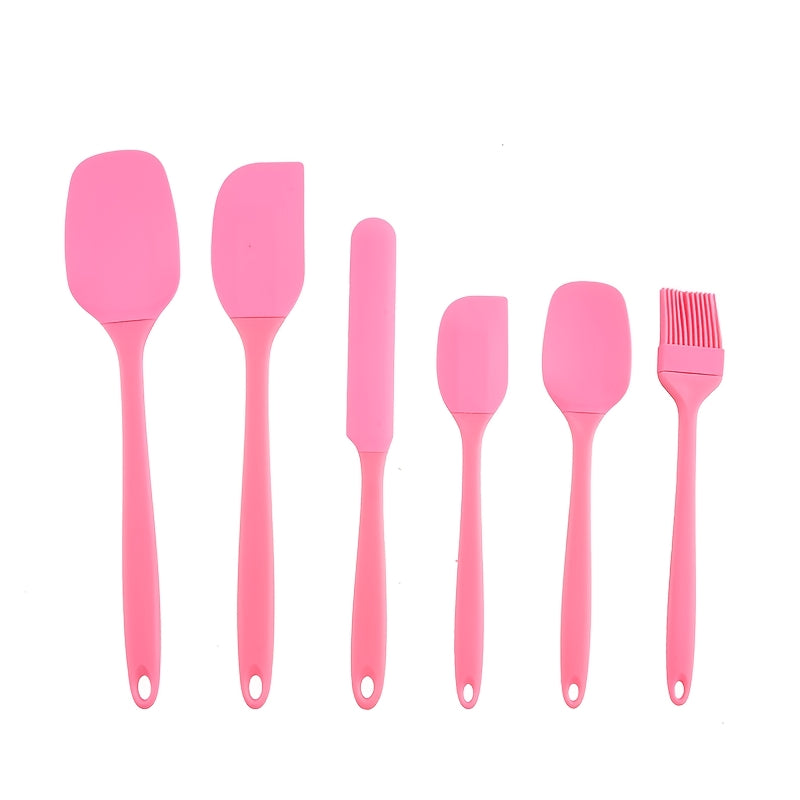 Silicone Baking Utensil Set, Six-Piece Kitchen Tool Selection with Scraper, Spatula and Oil Brush References in Red, Green, Black, Pink or Blue for Cake Preparation