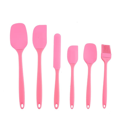 Silicone Baking Utensil Set, Six-Piece Kitchen Tool Selection with Scraper, Spatula and Oil Brush References in Red, Green, Black, Pink or Blue for Cake Preparation