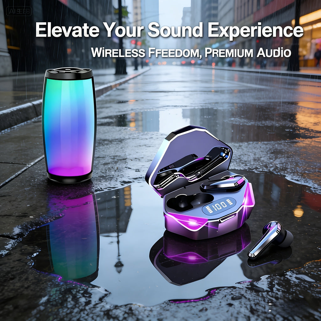 Gaming Headset Bundle with Luminous Headphone and Speaker Options, Five 3-Piece or 4-Piece Audio Set Selections with Watch Included in Selected Styles