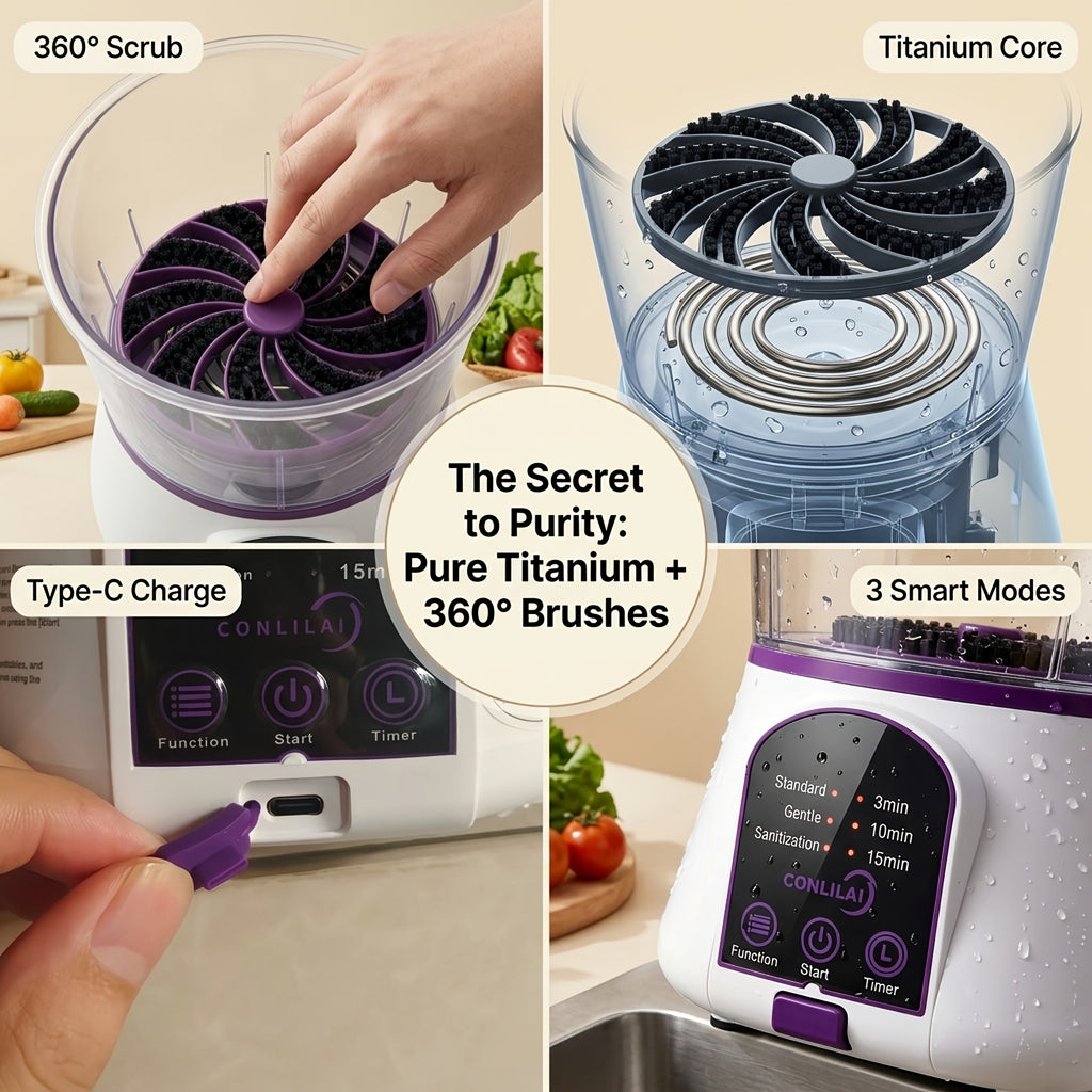 Fruit and Vegetable Cleaning Machine with Three Listed Function Modes, Single or Dual Battery Options for Household Produce Preparation Routines
