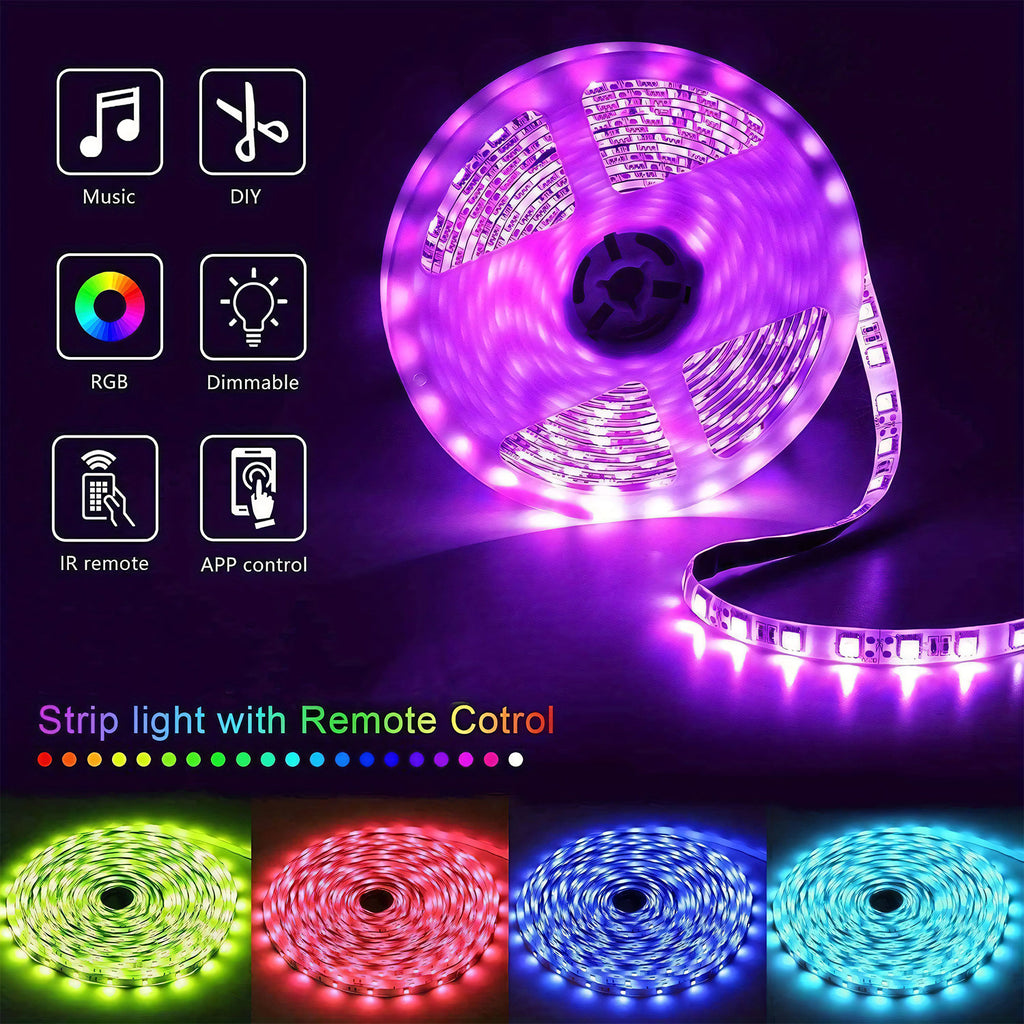 App-Controlled RGB LED Light Strips with Listed Music Sync and Remote Control, 200FT or 130FT Length Labels for Bedroom, Living Room and Holiday Decor