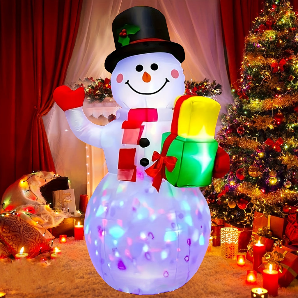 Rotating LED Inflatable Snowman, 5ft Christmas Blow-Up Decoration with Colorful 360-Degree Lighting for Indoor Displays, Outdoor Yards and Gardens