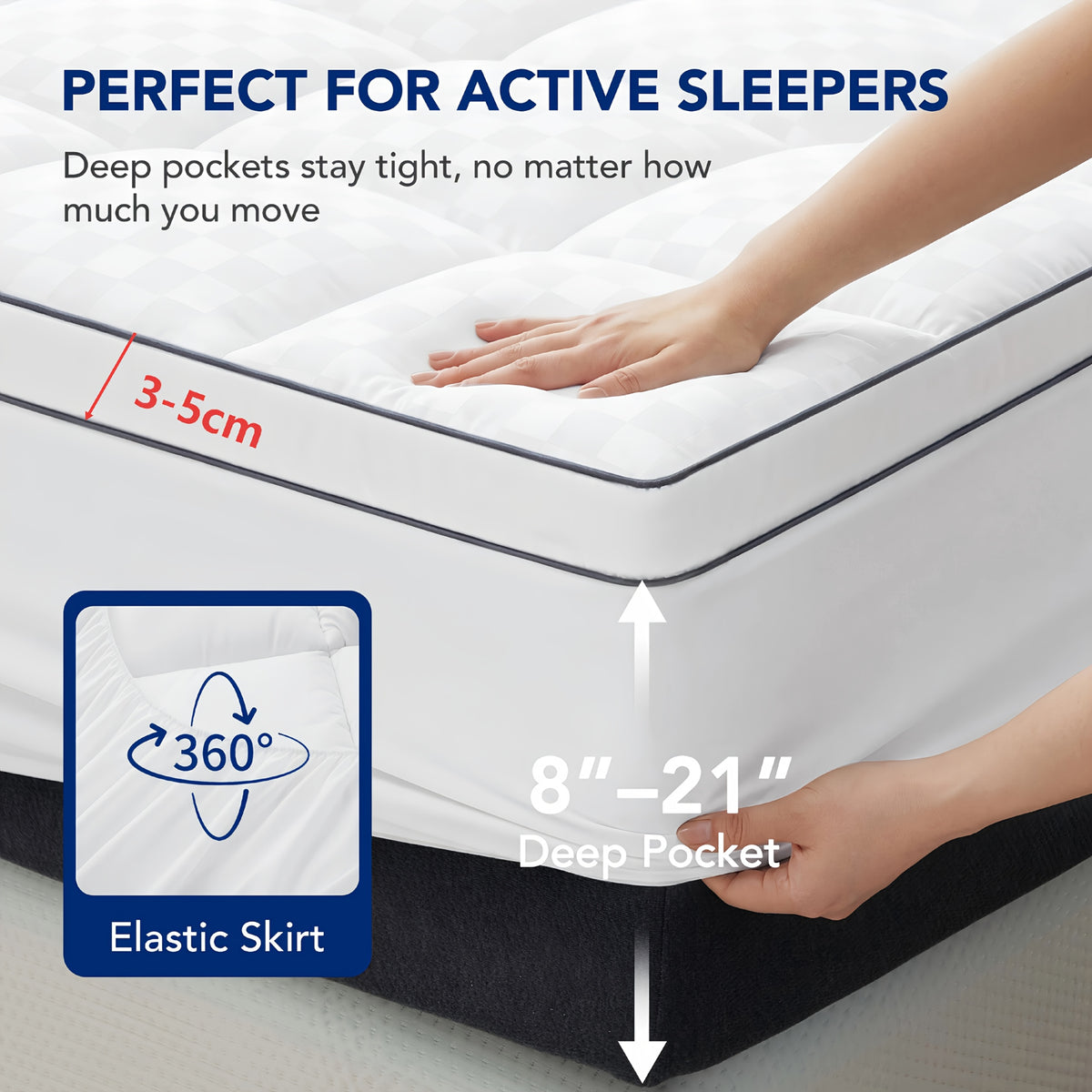 Deep Pocket Quilted Mattress Pad with Fitted Cover and Listed 21-Inch Stretch, Machine-Washable Bedding in Full, King and California King Sizes and Four Colors