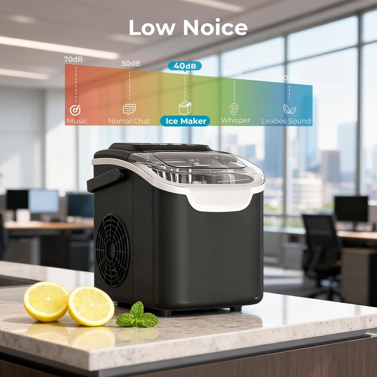 Bullet Ice Maker Countertop, 26 Lbs/24H Portable Ice Maker Machine, Self-Cleaning, Chewable Bullet Ice, One-Touch Operation, Stainless Steel Ice Maker for Kitchen, Office, and Home Bar Use