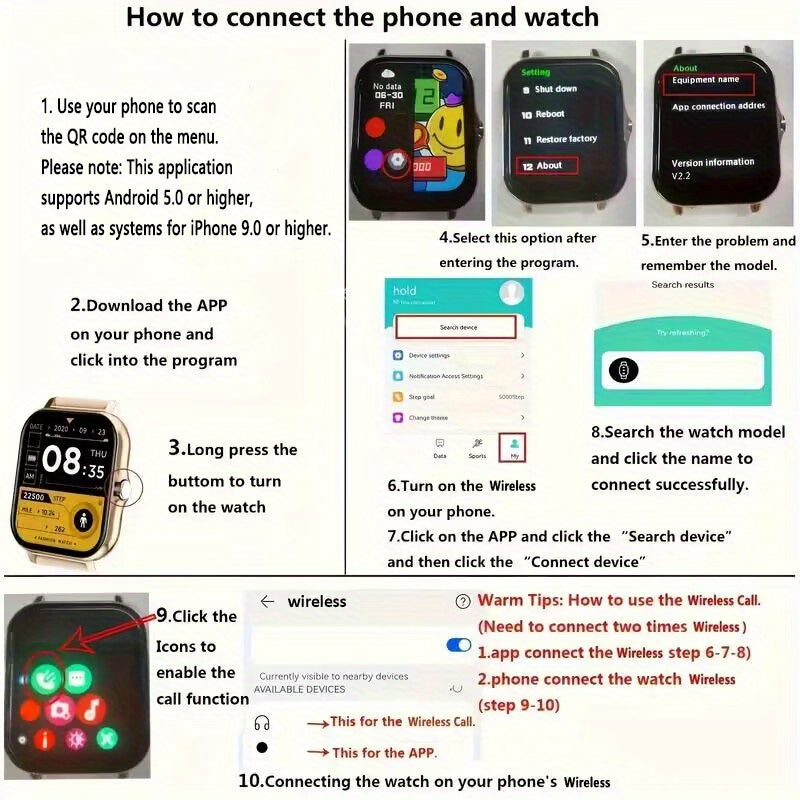 Full Touchscreen Smartwatch with Listed 1.83-Inch Display, Calling, Music and Multiple Sports Modes in Black, Golden, Pink or Silvery for Android and iPhone