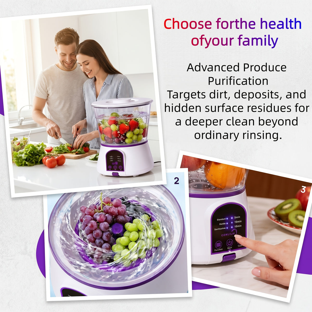 Fruit and Vegetable Cleaning Machine with Three Listed Function Modes, Single or Dual Battery Options for Household Produce Preparation Routines