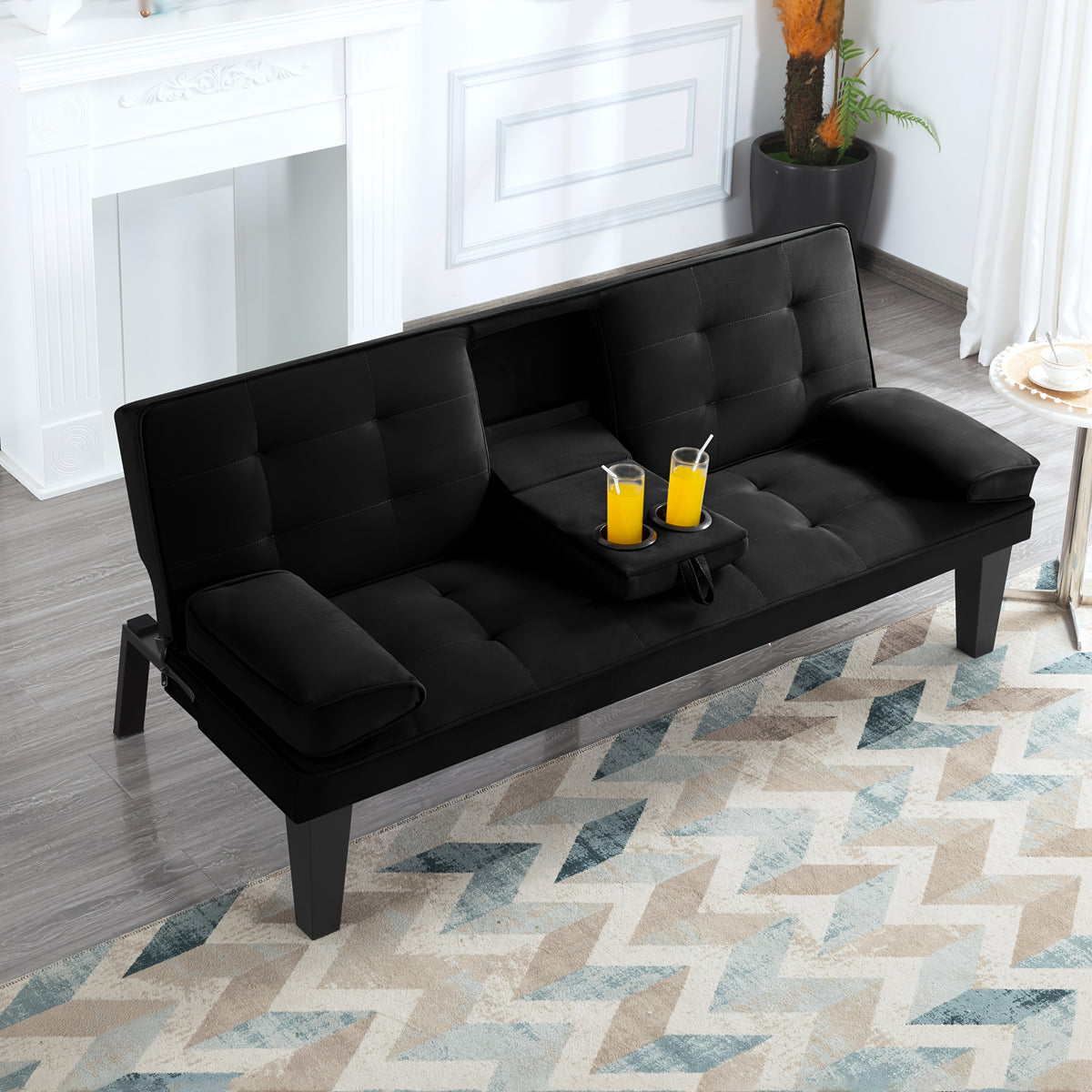 Foldable Sofa Bed with Frame and Fabric Upholstery, Gray Black or Blue Convertible Seating for Apartment Living Rooms, Dorms and Studio Furniture Layouts