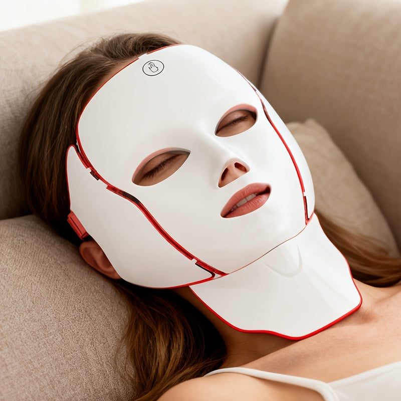 Seven-Color Facial Mask Device with USB Charging, White Face and Neck Beauty Care Instrument for At-Home Skincare Routines and Thoughtful Gifts