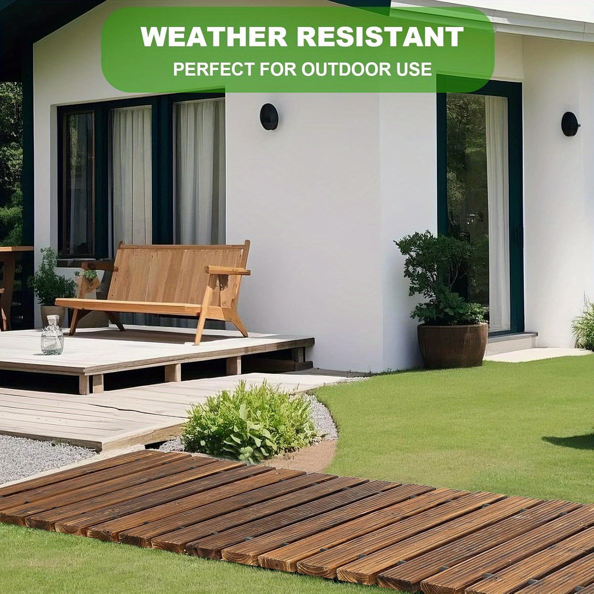 Roll-Out Wooden Garden Walkway by PIYPIY, Brown Cedar Slat Pathway with Textured Surface and Rubber Cord Connections for Backyard and Outdoor Decor