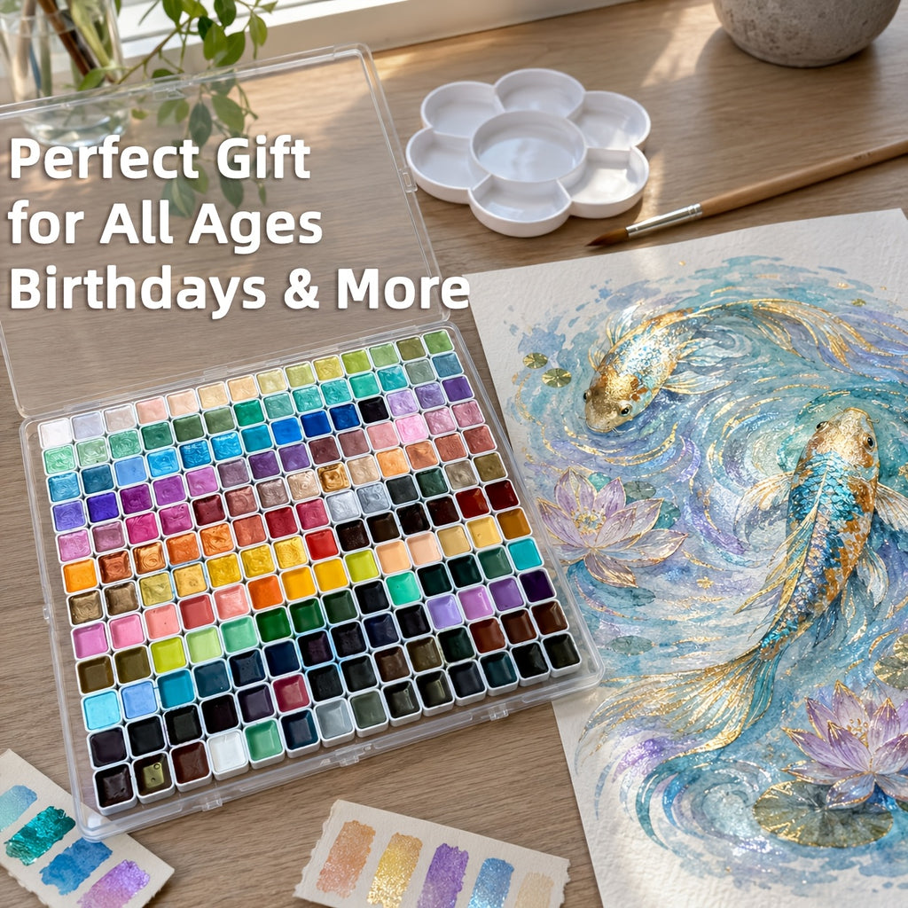 Pearl Shimmer Watercolor Paint Set, 180 Solid Colors with Metallic Color-Shifting Effects for Adult Artists, Sketching, Handmade Cards and Creative Crafts