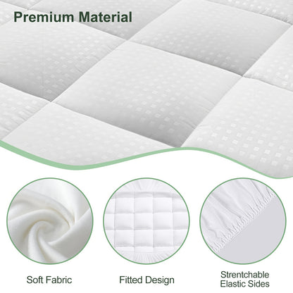 Pillow Top Mattress Pad with Deep Pocket Cover and Listed 7D Spiral Fiber Filling, Twin to California King Bedding with Multiple Color and Bamboo-Labeled Options