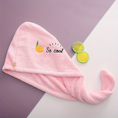Cartoon Embroidered Hair Towel Cap in Pink, Single-Piece 240GSM Coral Fleece Hair Drying Accessory for Women's After-Shower, Travel and At-Home Spa Routines
