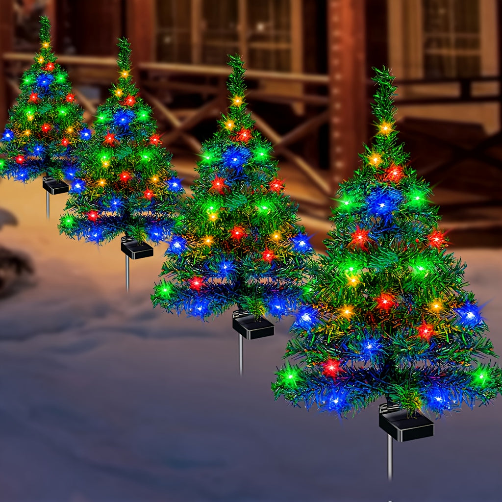 Small Solar Christmas Tree Lights, 2pcs Pre-Lit Tree Decoration Option for Coordinated Holiday Displays Along Outdoor Garden Paths and Courtyard Spaces