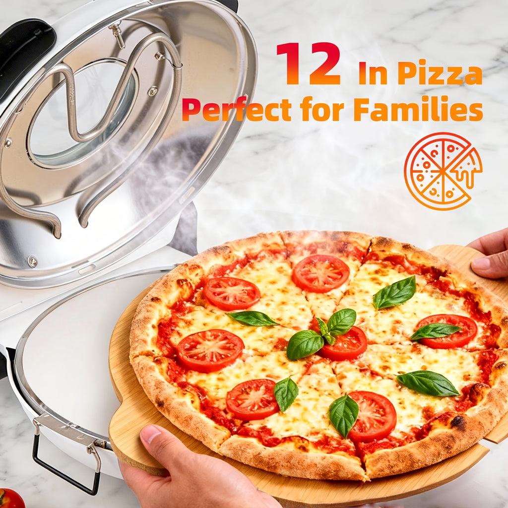 Indoor Pizza Oven by YIBAKE, White Countertop Pizza Maker and Grill for Home Pizza Nights, Listed 12-Inch Pizza Size and Maximum 800°F Heating