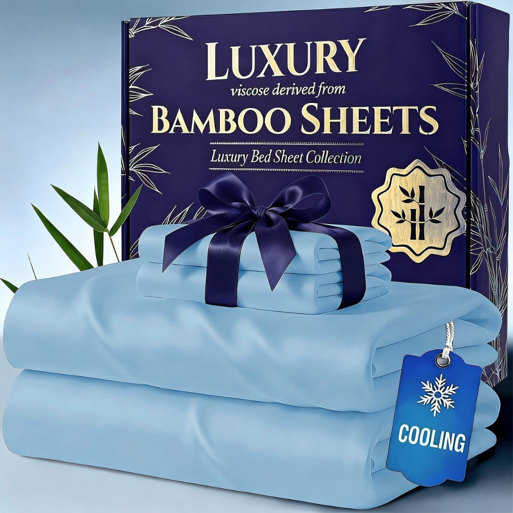 20 Inch Pocket Bed Sheet Set, Four-Piece Bedding with Listed Cooling Comfort, Fitted Sheet, Flat Sheet and Pillowcases in Twin, Full, Queen and King Options