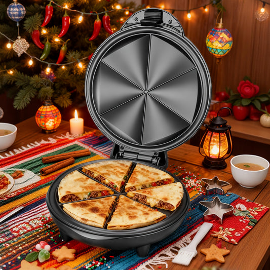 Electric Quesadilla Maker with Listed 9.5-Inch Size, Six-Wedge Design, Extra-Filling Wording and Non-Slip Feet for Home Grilled Cheese Meals in Red or Graphite