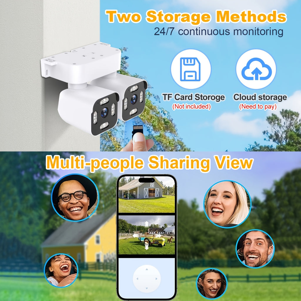 Corner Mount Security Camera by PHANSATIM, 8MP Dual-Lens PTZ with Color Night Vision, WiFi or Wired Network Connection and Wired Power for Indoor Outdoor Use