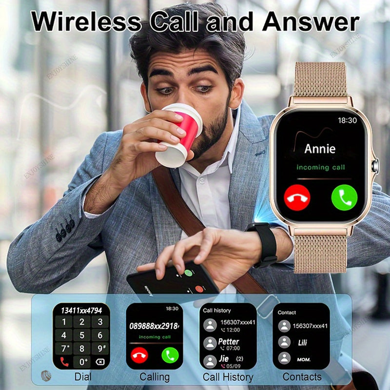Full Touchscreen Smartwatch with Listed 1.83-Inch Display, Calling, Music and Multiple Sports Modes in Black, Golden, Pink or Silvery for Android and iPhone