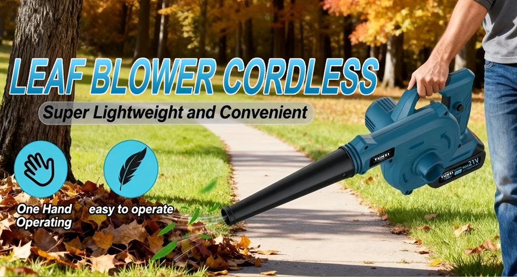Cordless Leaf Blower with Two-Battery Accessory Options, Portable Handheld Air Tool in Standard or Upgrade Battery Labels for Home Lawn and Garden Cleanup