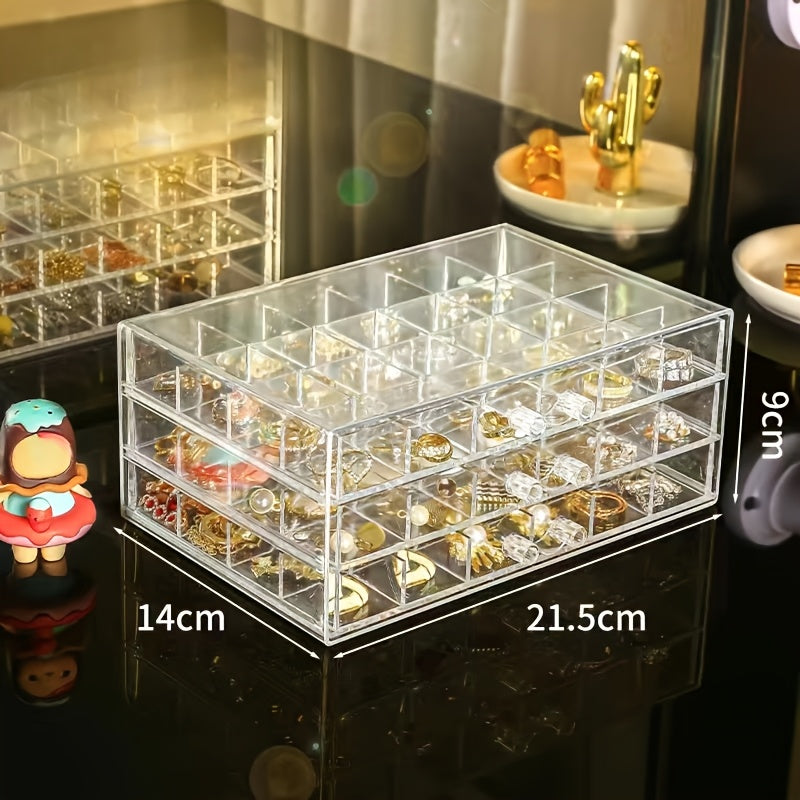 Three-Layer Jewelry Organizer with 72 Listed Compartments for Earrings, Rings and Small Accessories, Clear Storage Design with Optional Blank Painting Template