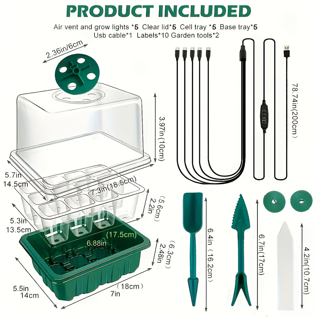 Seed Germination Tray Kit for Indoor Seed Starting with Adjustable LED Grow Light, Digital Timer and Humidity Dome, 5 Packs or Large-2Pack Options