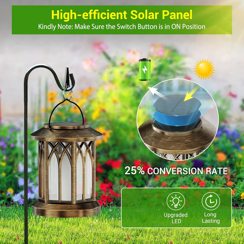 Flickering Flame Solar Hanging Lanterns, Black or Bronze 2-Pack and 4-Pack with Automatic On and Off and Listed IPX5 Rating for Garden and Patio Decor