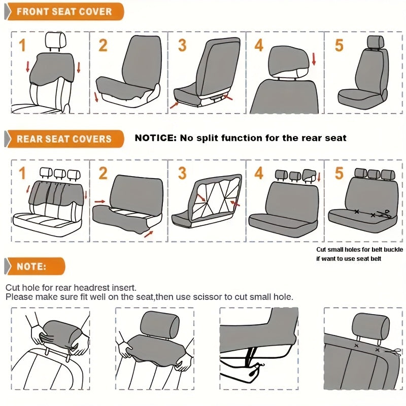 Tire-Track Car Seat Covers for Five Seats, Full-Enclosure Breathable Fabric Style with Two Front and Three Rear Seat Coverage in Multiple Color Options