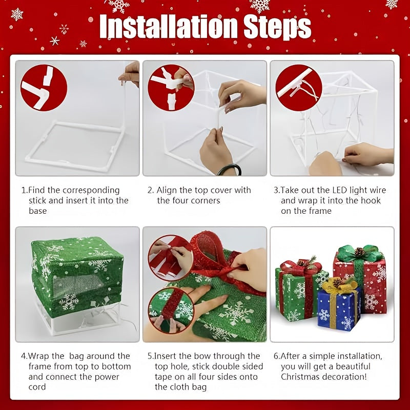 Christmas Gift Box Lights, 3-Pack 75-LED Warm Holiday Decoration with Remote Control, Timer and 8 Lighting Modes for Indoor and Outdoor Displays
