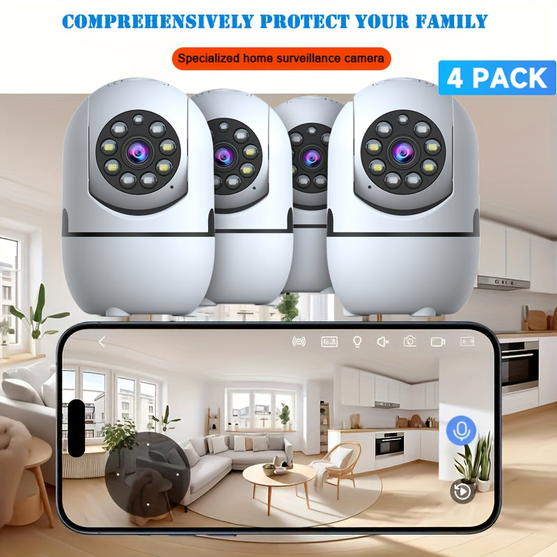 Indoor Pan Tilt Security Cameras, 4-Pack with 355° Pan, Night Vision, Motion Detection, Two-Way Talk, Dual-Band WiFi and Cloud or SD Storage