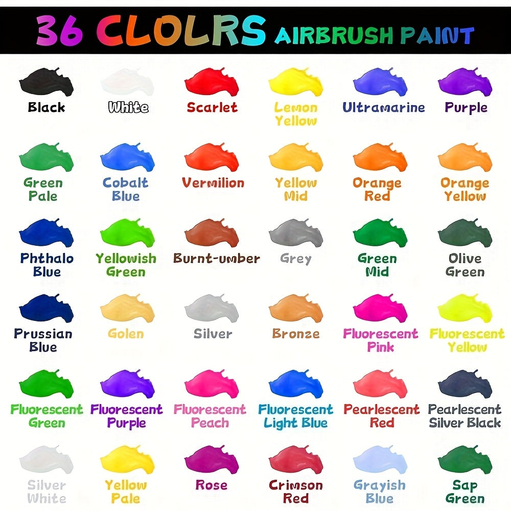 Airbrush Paint Set with Thinner, Water-Based Acrylic in 15, 26 or 36 Color Options with Listed 20ml Bottles for Compatible DIY Art and Hobby Projects