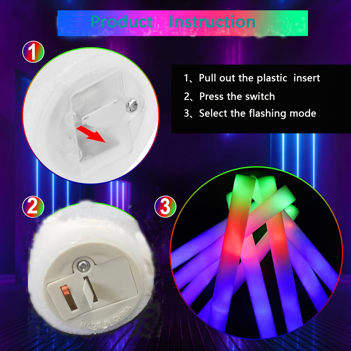 Bulk LED Foam Glow Sticks with Three Listed Flicker Modes, 30 or 50 Piece Party Favor Packs for Weddings, Birthdays, Concerts, Christmas and New Year Celebrations