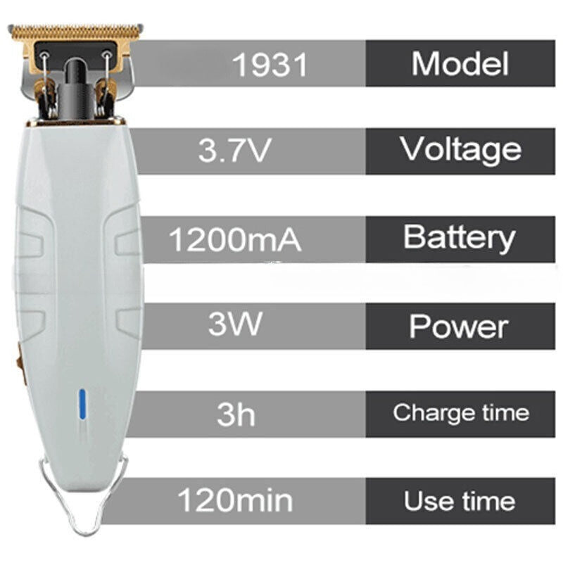 1931 Hair and Beard Trimmer for Men with Carbon Steel T-Blade, 1200mAh Rechargeable Battery, Corded or Cordless Operation and Charging Indicator for Grooming
