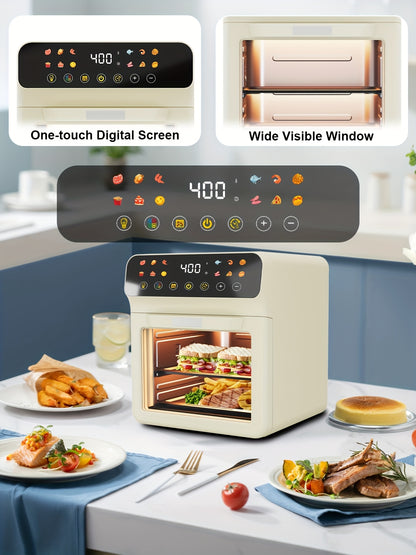 Air Fryer Oven with Listed 12-Quart Capacity, 12 One-Touch Presets, Viewing Window, Interior Light and Two Baking Pans in White or Black for Home Cooking