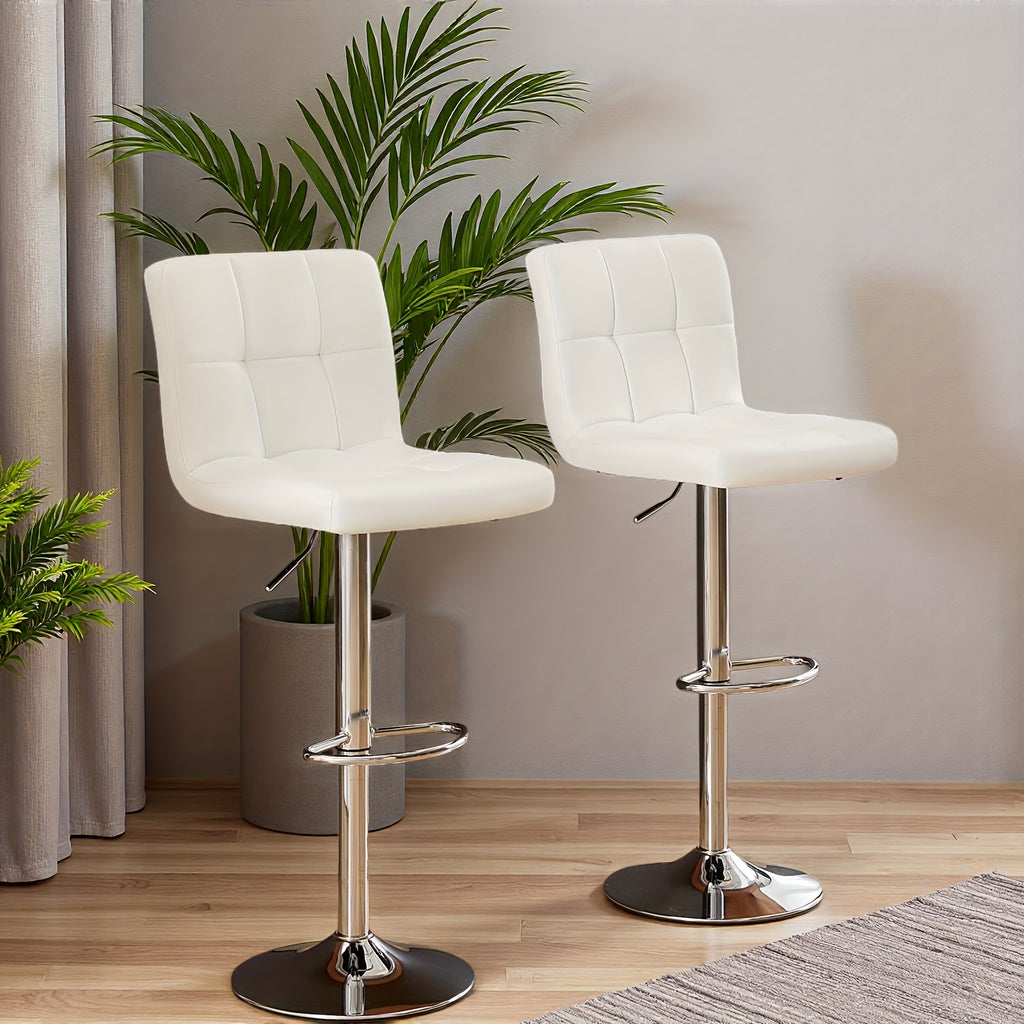 Armless Swivel Bar Stools with Adjustable Hydraulic Height Wording, PU Leather Seat Cushions and Backrests, White Two-Pack or Black Option for Home Kitchen Seating