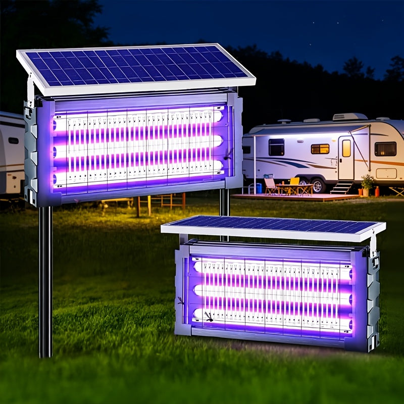 Solar-Powered Bug Zapper in Black with Automatic Day-Night Operation, Hook, Support Rod and Listed 10ft Solar Panel Extension Cord for Patio and RV Setups