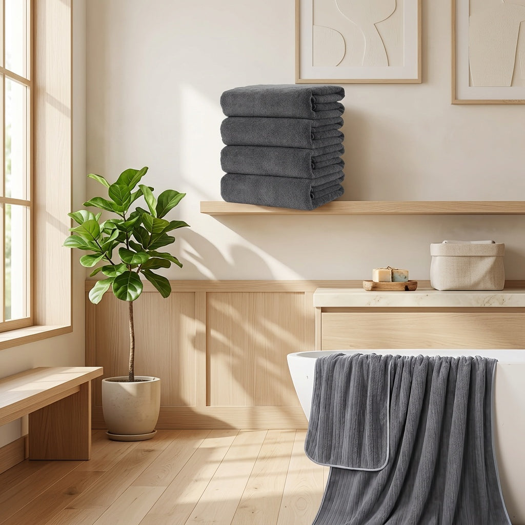 31 x 62 Inch Bath Towels Set of 4, Listed 285 GSM Lightweight Plush Bathroom Towels with Quick-Dry Design and Five Color Choices for Everyday Shower Routines