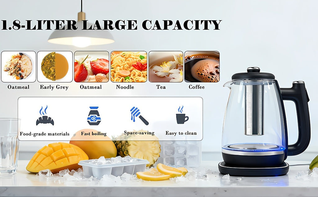 Removable-Filter Electric Kettle, Black 1.8L Water Boiler with Listed 304 Stainless Steel, 360-Degree Base, Auto Shut-Off and Boil-Dry Protection for Tea and Coffee