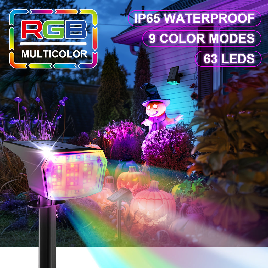 RGB Solar Garden Spotlights with Listed Nine Lighting Modes, Multicolor Outdoor Landscape Accent Lights in Two, Four or Six Pack Options for Holiday Decor