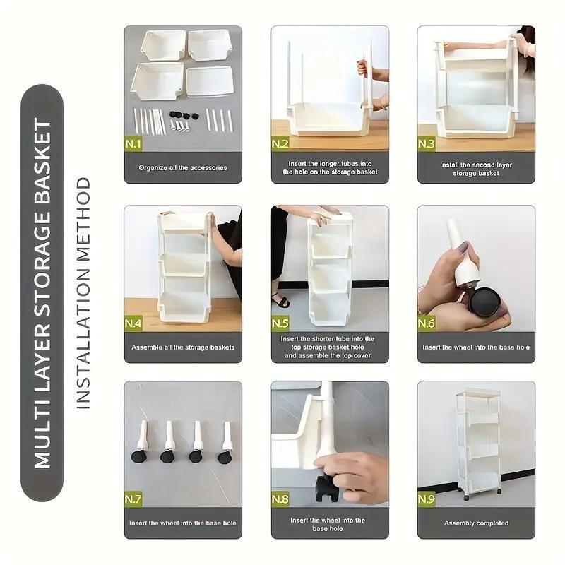 5-Tier Plastic Storage Rack with Open Shelves and Hooks, One Floor-Standing Organizer for Kitchen, Entryway, Shoes and Everyday Home Storage