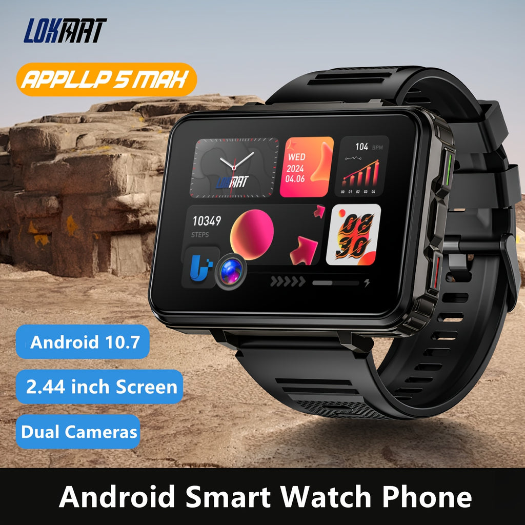 Smart Watch Phone LOKMAT APPLL 5 MAX with 2.4-Inch TFT Display, Dual Cameras and Flashlight, Black 4GB RAM 64GB or 6GB RAM 128GB Storage Options