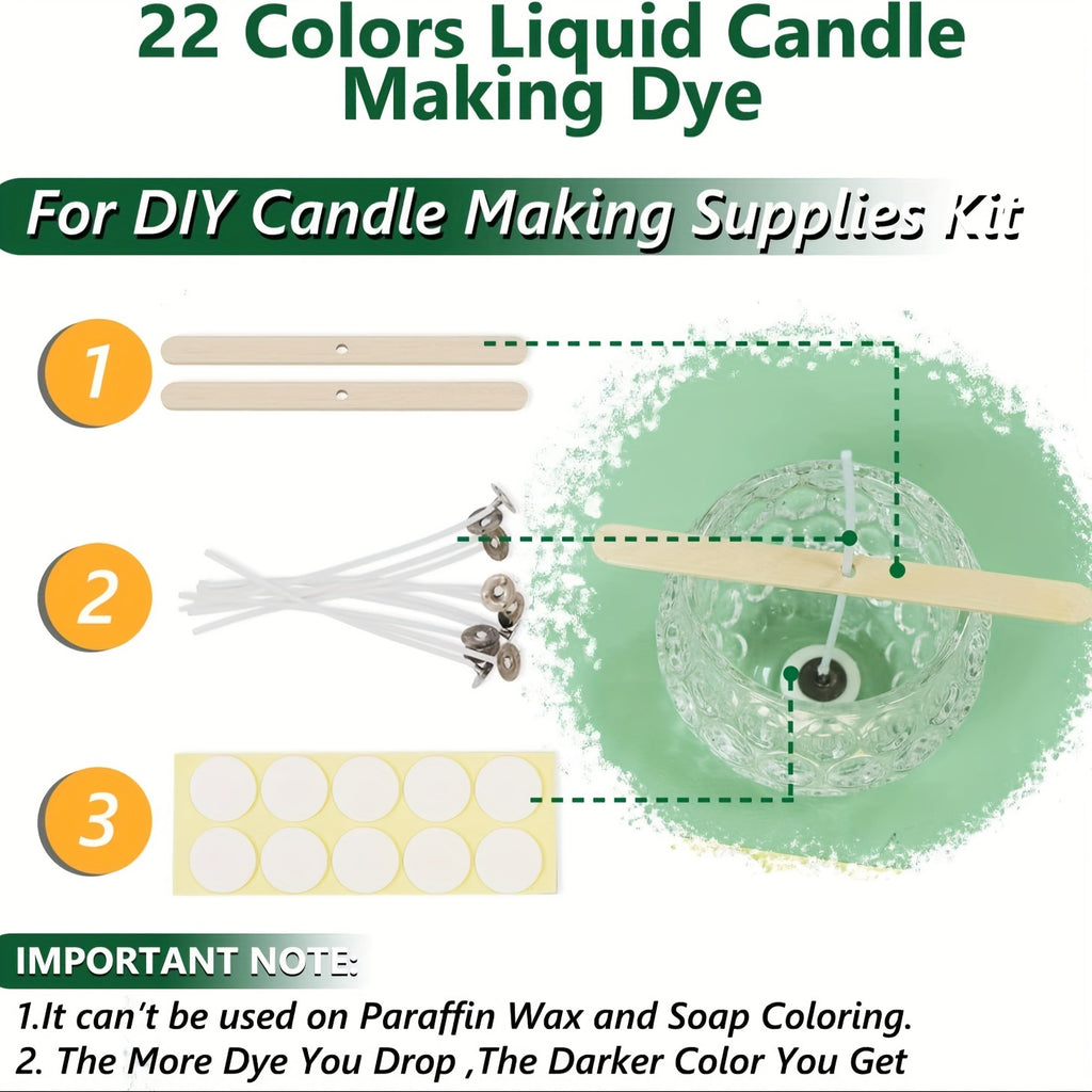 Liquid Candle Dye, Oil-Based 22-Color Selection with Mixed Color Label and 0.34oz Reference for Compatible Wax and Adult DIY Candle Making