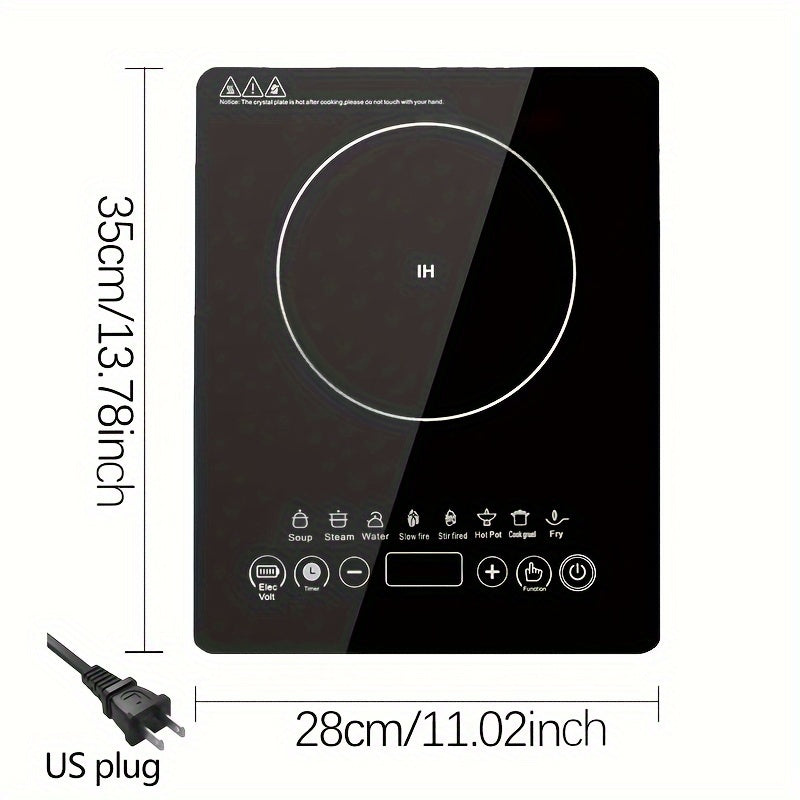 Portable Induction Cooktop with Black Crystal Touch Panel, Single Burner Electric Countertop Stove for Everyday Home Kitchen Cooking and Meal Preparation