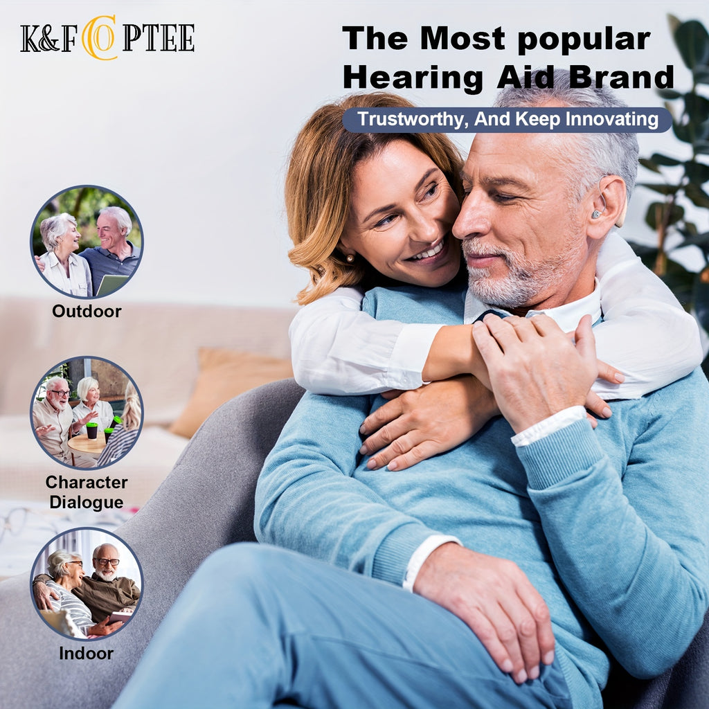 Rechargeable Behind-the-Ear Hearing Aids by K&FCOPTEE in Brown, Listed Pair with Three Frequency Modes, Four Volume Levels, Six Domes and Two USB Cables