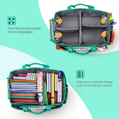 Craft Storage Tote Bag by FINPAC, Spring Floral Polyester Organizer with 12 External Pockets and Carry Handle, 14.5 x 9 x 8 Inches for Sewing and Art, Bag Only