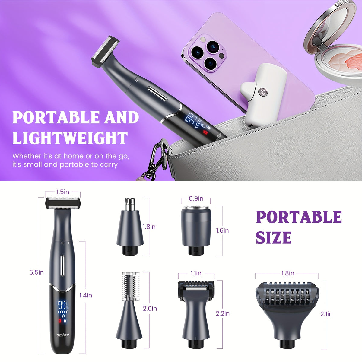 Bikini Trimmer for Women, 4-in-1 Painless Electric Shaver for Face, Eyebrows, Ear and Nose, Cordless Body Shaver with Replaceable Heads for Bikini Line, Arms and Legs, Rechargeable 500mAh, for Travel