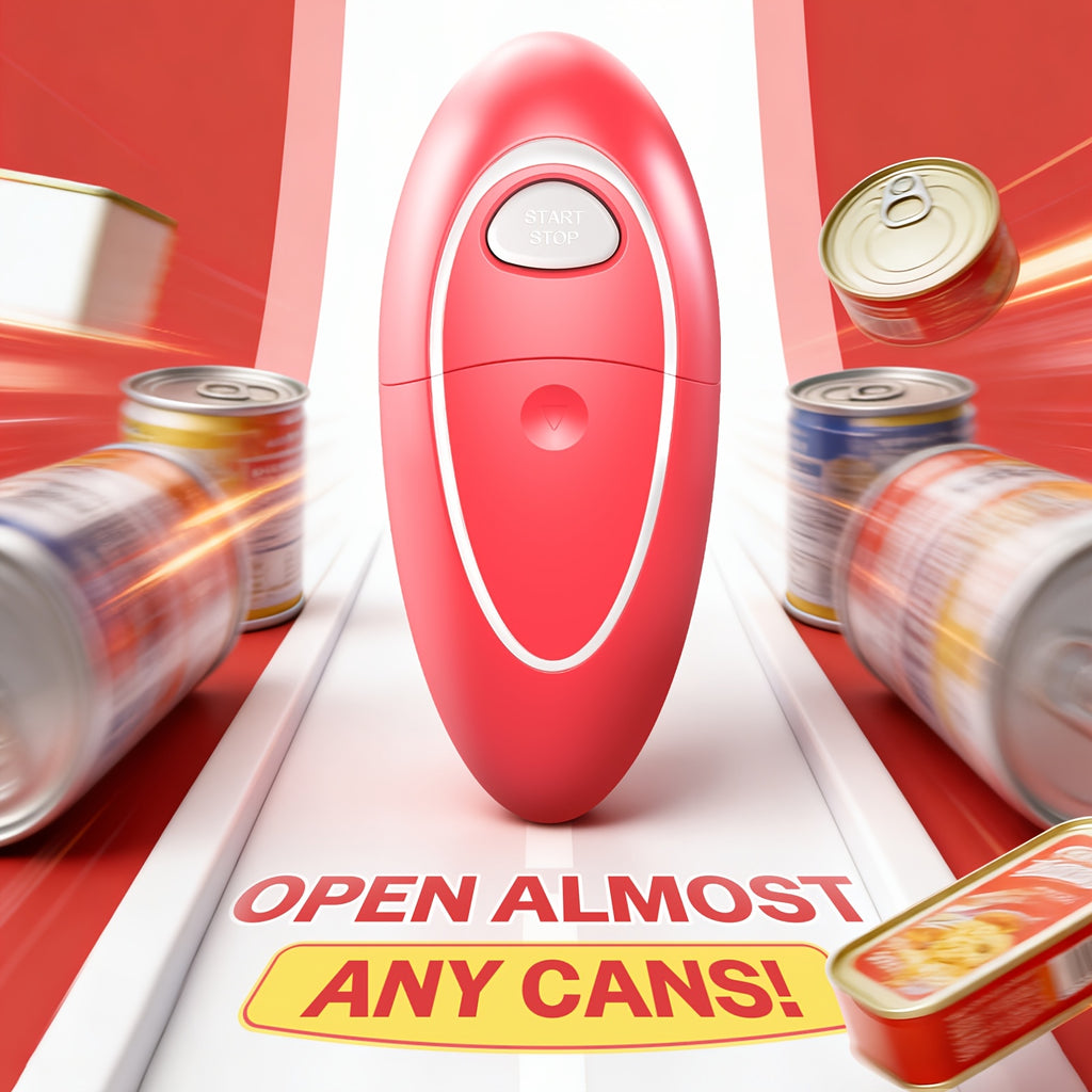 One-Touch Electric Can Opener by Hattyroom with Portable Design and Listed Smooth-Edge Cutting, Black, Grey Red 2 or White Red for Kitchen Meal Prep