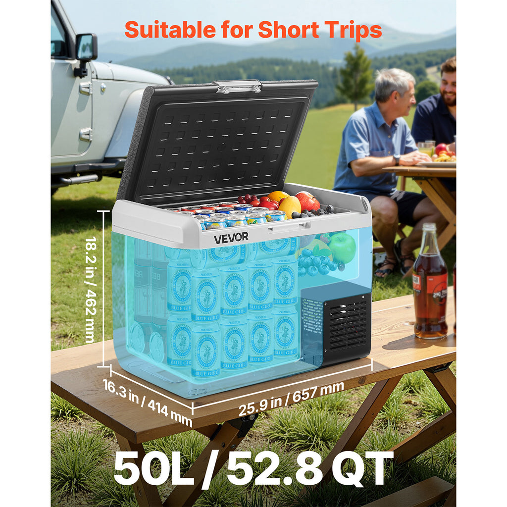 12V Car Refrigerator Freezer by VEVOR, 25L, 30L, 40L or 50L Portable Compressor Cooler with AC/DC Power and Battery Protection for RV Camping and Road Trips