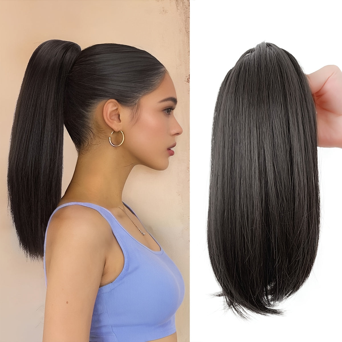 10-Inch Curly Claw Clip Ponytail Extension, Short Synthetic Hairpiece for Women in Natural Black, Black Brown, 2/33 or Light Brown for Everyday and Occasion Styling