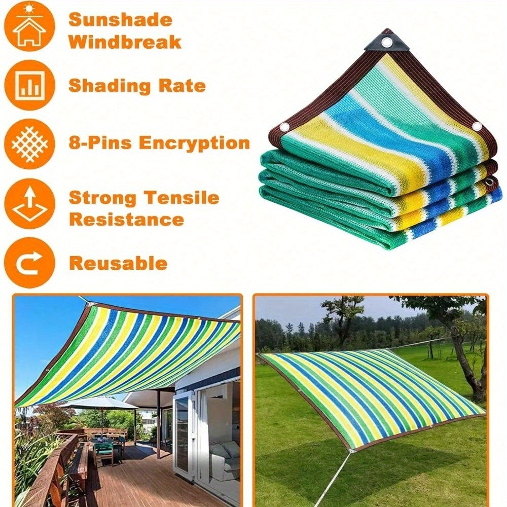Sunshade Net with Multicolor Stripe Wording, Breathable Mesh Design and 78.74-Inch Square or 78.74 by 118.11-Inch Options for Garden and Terrace Shade Planning