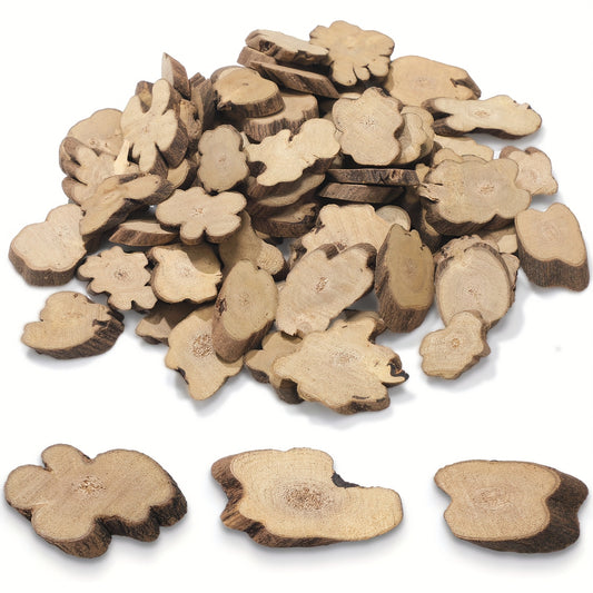 Natural Wood Slices for Crafts, 90 Unfinished Irregular Log Blanks with Bevel-Cut Edges for DIY Painting, Rustic Centerpieces and Handmade Table Decorations